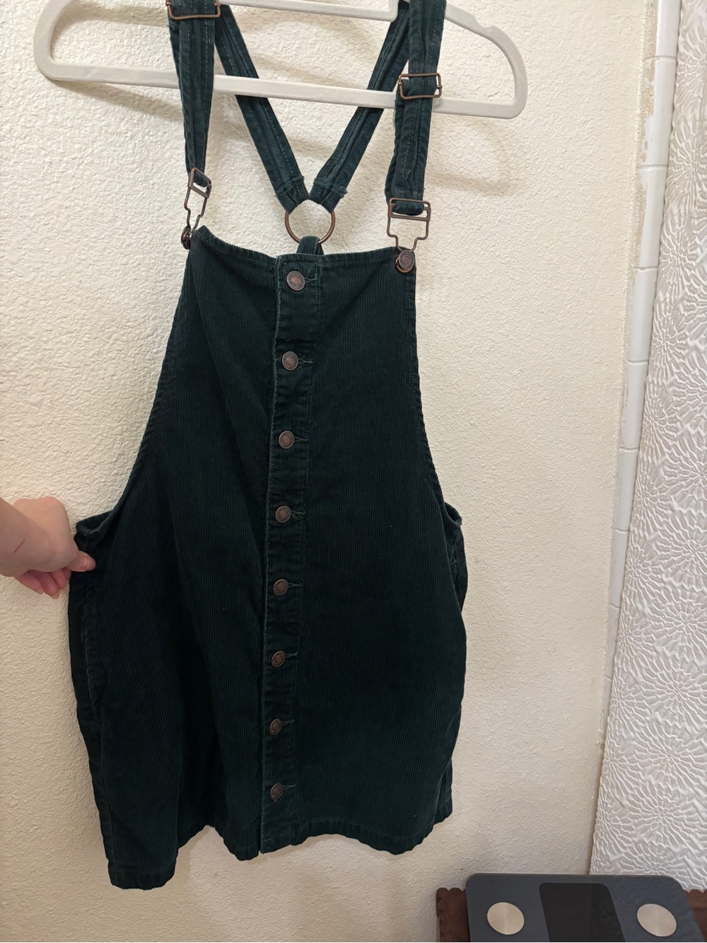 Forever 21 Dark Green Corduroy Overall Dress with Adjustable Straps